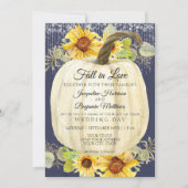 ひまわり 花飾り パンプキン ネイビー 木製 フェアリー ライト 招待状 (正面)