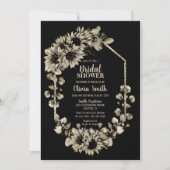 ひまわり 花 黒 ブライダルシャワー 招待状 (正面)