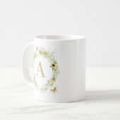 ひまわり+蝶のモノグラムリース コーヒーマグカップ (正面左)