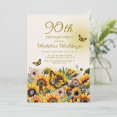 ひまわり+蝶の90歳の誕生日パーティー 招待状 (スタンド正面)