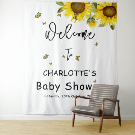 ひまわり&蝶ベビーシャワー背景 タペストリー