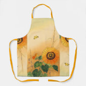 ひまわり，蝶，緑葉の日本のフローラ エプロン (正面)
