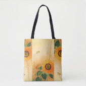 ひまわり,蝶,緑葉の日本のフローラ トートバッグ (正面)