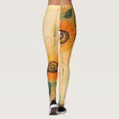 ひまわり，蝶，緑葉の日本のフローラ レギンス (裏面)