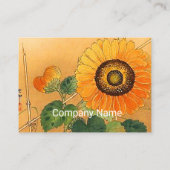 ひまわり,蝶,緑葉の日本のフローラ 名刺 (裏面)