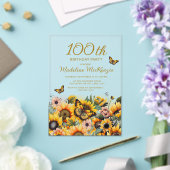 ひまわり+蝶+100歳の誕生日パーティー アクリル招待状 (インサイチュ (ウェディング))