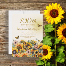 ひまわり+蝶+100歳の誕生日パーティー