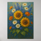 ひまわり+野の花の花束の絵画アートプリント |  ポスター (正面)