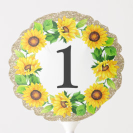 ひまわり&金ゴールドベビーガール誕生日カスタム番号 バルーン
