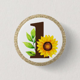 ひまわり&金ゴールドONEベビーガール1st誕生日パーティー 缶バッジ