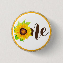ひまわり&金ゴールドONEベビーガール1st誕生日パーティー 缶バッジ