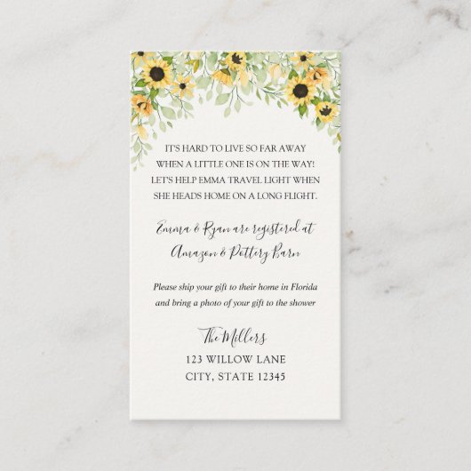 ひまわり 長距離ベビーシャワー挿入 エンクロージャーカード (正面)