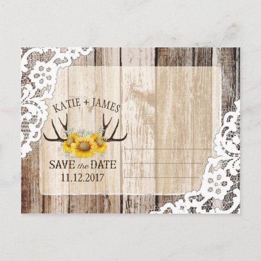 ひまわり〔雄ジカの〕枝角ウッドレース素朴日付の保存 案内ポストカード (裏面)