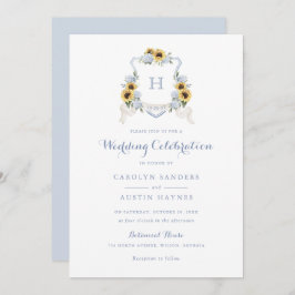 ひまわり 青いアジサイ クレスト モノグラム ウェディング 招待状