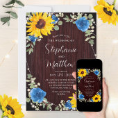 ひまわり 青いバラ ライト 木 結婚式 招待状