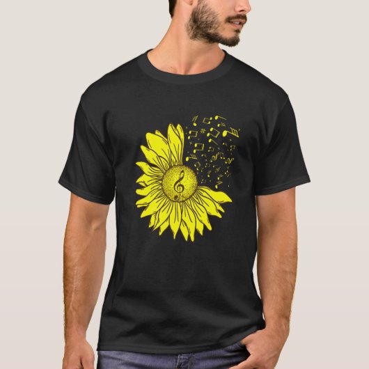 ひまわり 音楽 楽器 音符 花 M Tシャツ (正面)