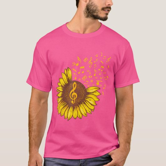 ひまわり 音符 音楽好き レトロ Tシャツ (正面)