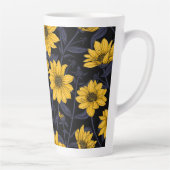 ひまわり、黄色と青の野生のひまわり カフェラテマグ (右)