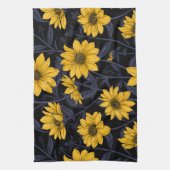 ひまわり、黄色と青の野生のひまわり キッチンタオル (縦)