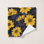 ひまわり、黄色と青の野生のひまわり バスタオルセット (ウォッシュタオル)
