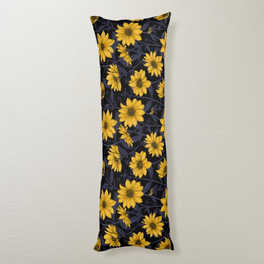 ひまわり、黄色と青の野生のひまわり ボディピロー (裏面 (縦))