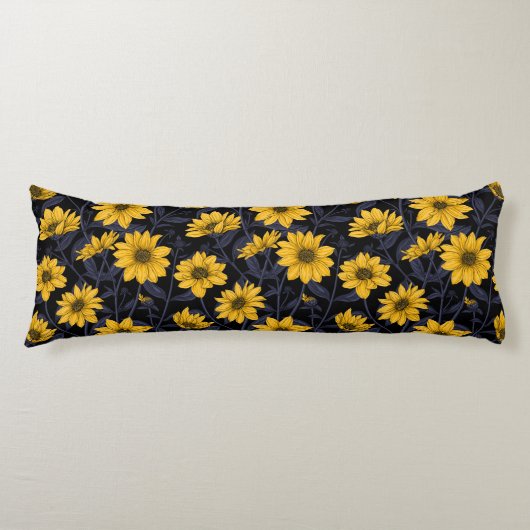 ひまわり、黄色と青の野生のひまわり ボディピロー (正面)