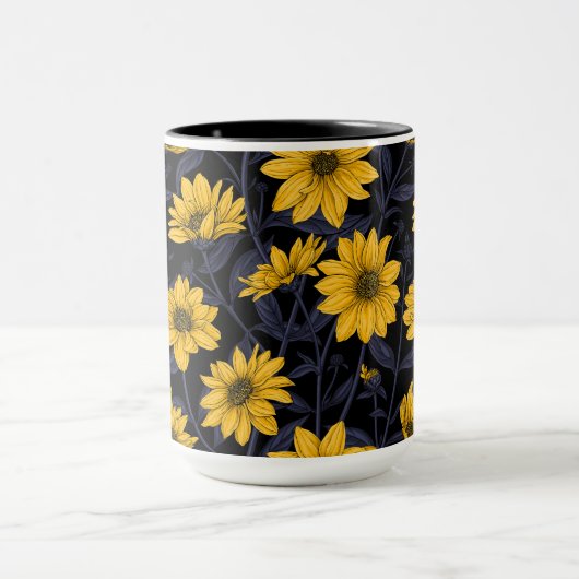 ひまわり、黄色と青の野生のひまわり マグカップ (中央)