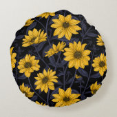 ひまわり、黄色と青の野生のひまわり ラウンドクッション (裏面)