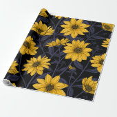 ひまわり、黄色と青の野生のひまわり ラッピングペーパー (アンロールド)