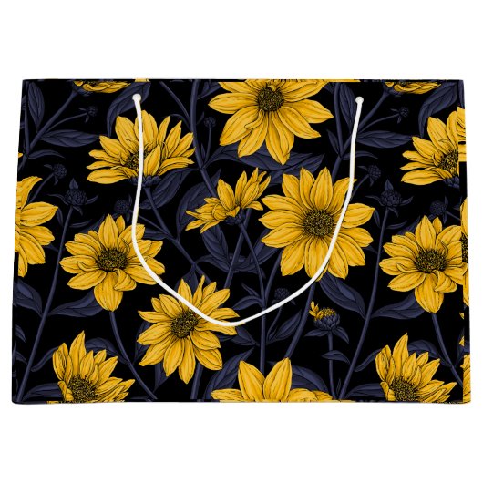 ひまわり、黄色と青の野生のひまわり ラージペーパーバッグ (正面)