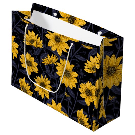 ひまわり、黄色と青の野生のひまわり ラージペーパーバッグ (正面アングル)