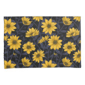 ひまわり、黄色と青の野生のひまわり 枕カバー (正面右)