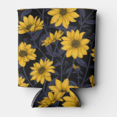 ひまわり、黄色と青の野生のひまわり 缶クーラー (正面)