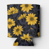 ひまわり、黄色と青の野生のひまわり 缶クーラー (裏面)