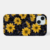 ひまわり、黄色と青の野生のひまわり iPhone 15ケース (裏面横)