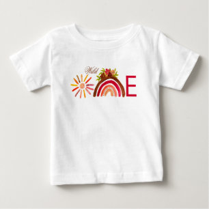 ひまわり 1歳の誕生日 水彩画 黄色い太陽の女の子 ベビーTシャツ