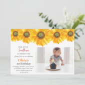 ひまわり 1歳 誕生日 女の子 フォト フラワーリング 招待状 (スタンド正面)