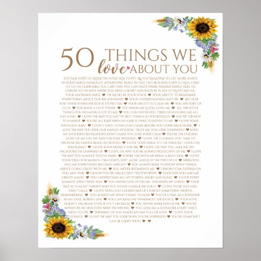 ひまわり 50の愛の言葉 あなたを愛してる 母の50歳の誕生日 ポスター (正面)