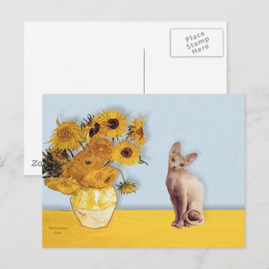 ひまわり – Cream Sphyx cat ポストカード (正面/裏面)