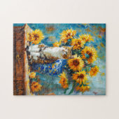 ひまわりBによる印象派の猫の油絵 ジグソーパズル (横)