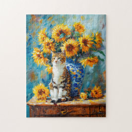 ひまわりBによる印象派の猫の油絵 ジグソーパズル
