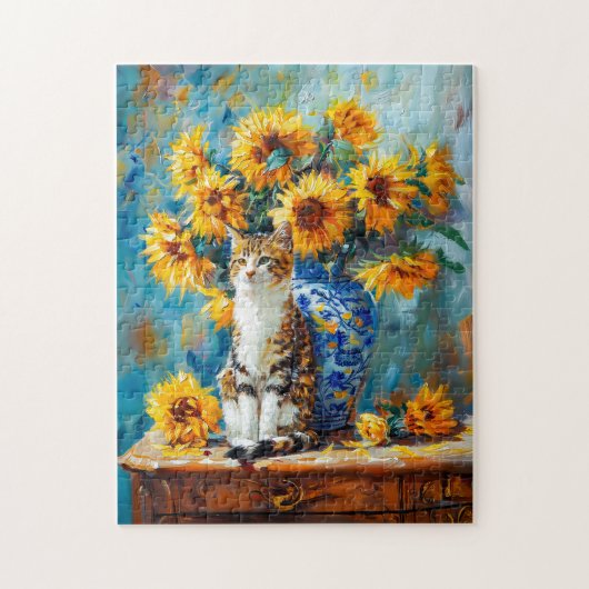 ひまわりBによる印象派の猫の油絵 ジグソーパズル (縦)