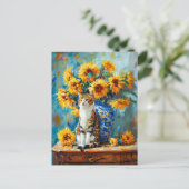 ひまわりBによる印象派の猫の油絵 ポストカード (スタンド正面)