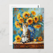 ひまわりBによる印象派の猫の油絵 ポストカード (正面/裏面)