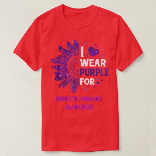 ひまわりI衣服紫リボン家庭内暴力A Tシャツ (デザイン正面)