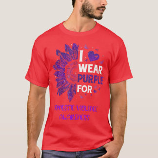 ひまわりI衣服紫リボン家庭内暴力A Tシャツ