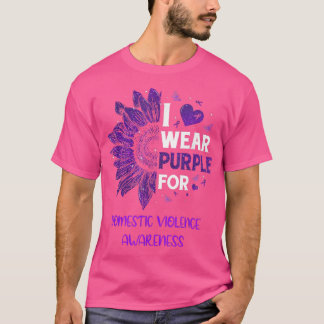 ひまわりI衣服紫リボン家庭内暴力A Tシャツ