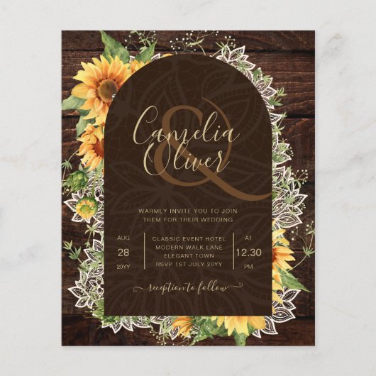 ひまエレガント素朴花とレース結婚式の招待 (正面)