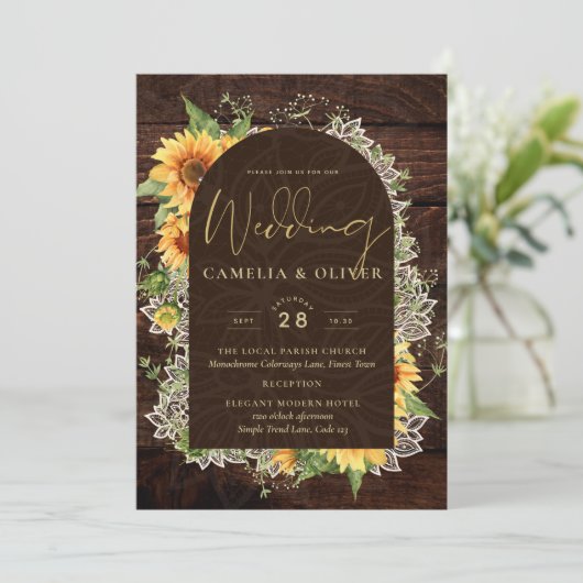 ひまエレガント素朴花とレース結婚式の招待 招待状 (スタンド正面)