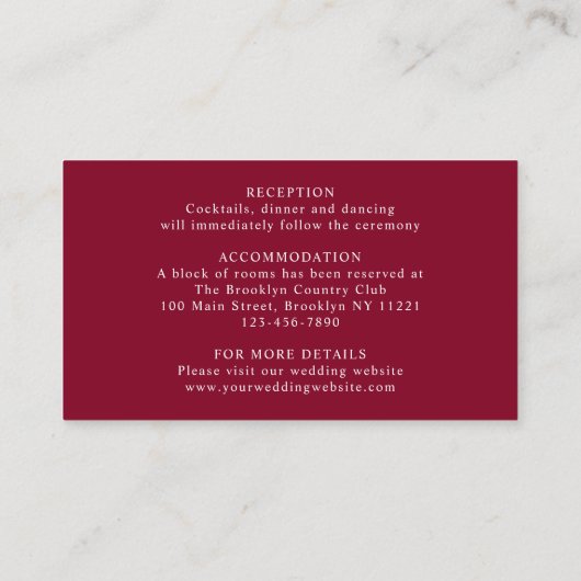 ひまエレガント素朴花フローラブルガン結婚ズ エンクロージャーカード (裏面)